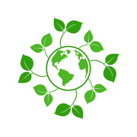 Green earth with green leaves, vector illustration.のイラスト素材