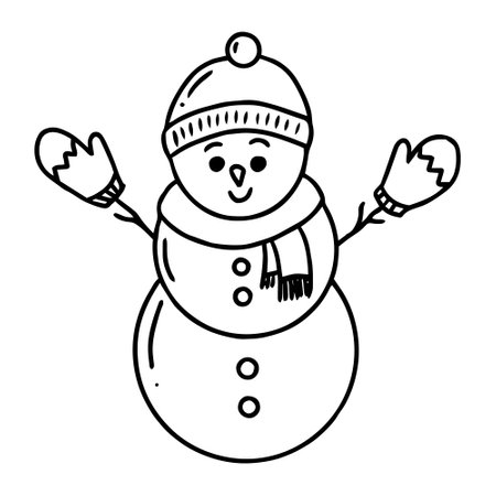 Vector illustration of snowman in a hand-drawn style.のイラスト素材