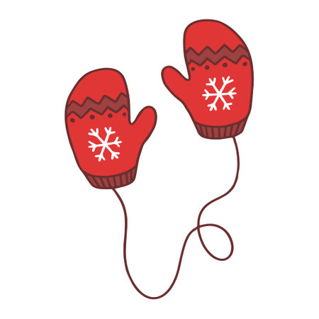 Illustration of pair of red mittens. Winter wear.のイラスト素材