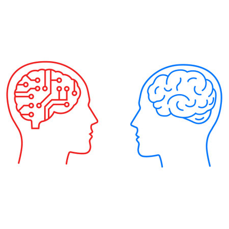 Illustration of ai vs human brain icon design in outline style.のイラスト素材