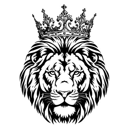 Illustration of lion king in black and white style.のイラスト素材