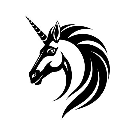 Illustration of a unicorn in black and white style.のイラスト素材