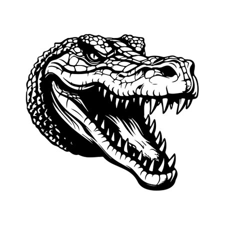 Black and white illustration of crocodile face. Vector.のイラスト素材