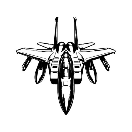 Jet fighter in black and white style. Vector.のイラスト素材
