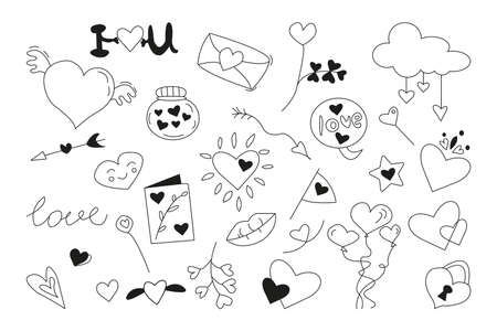 Love doodle elements set. Valentine day concept. hand drawn vector illustrationのイラスト素材