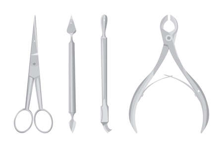 Manicure tools set. Cuticle nippers, scissors and scrappers. vector illustrationのイラスト素材