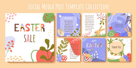 Easter social media post template collectionのイラスト素材
