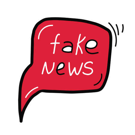 Hand drawn Fake news speech bubble icon. False, hoax, desinformation cloud in doodle style. Red vector illustration isolated on white backgroundのイラスト素材