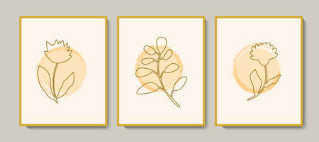 Boho aesthetic abstract botanical wall art with circle shape. Modern minimalist scandinavian design for wall decor, card, poster, invitation. vector illustrationsのイラスト素材