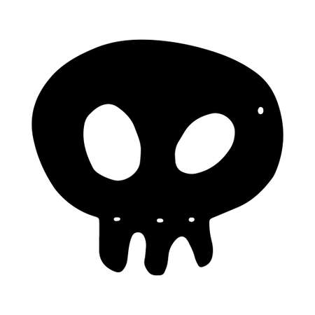Hand drawn cute black skull doodle. Comic head bone pirate icon. Marine sea piracy symbol, sign, tattoo. Vector illustration isolated on white backgroundのイラスト素材