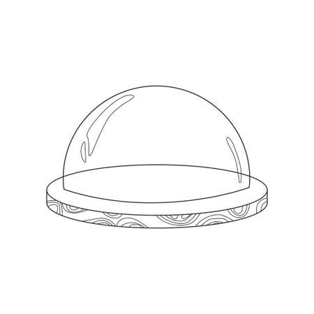 Glass protective dome on wooden stand in sketch doodle style. Transparent cover of hemispherical shape. Black vector illustration isolated on white backgroundのイラスト素材
