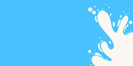 Fresh milk splash on blue background. White dairy product flowing from right side. Flat vector illustration for banner, poster, website advertisingのイラスト素材