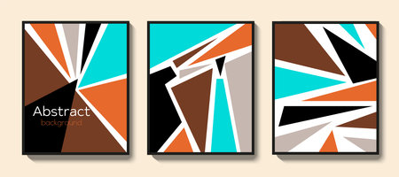 Abstract geometric pattern background in Bauhaus style. Simple shapes, triangle, lines vector art cover collectionのイラスト素材