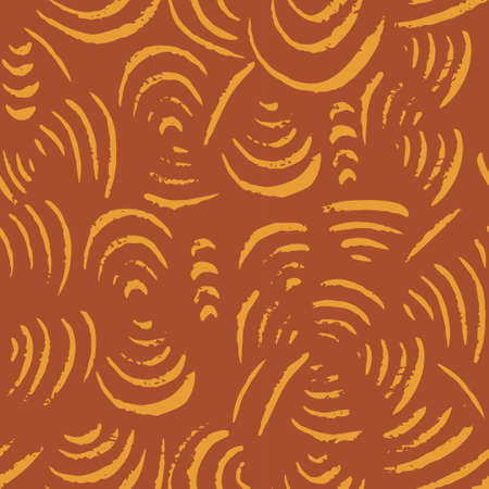 Aesthetic contemporary seamless pattern with abstract simple line brush circle stroke shapes in golden colors. Trendy boho background in minimalist vintage style. vector textureのイラスト素材