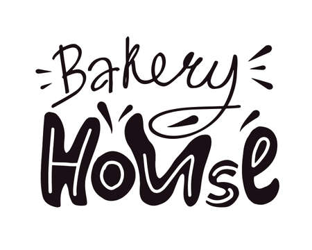 Bakery house hand written lettering. Cute vector inscription slogan. Brush calligraphy for advertising, print, label, poster. Baked fresh products storeのイラスト素材