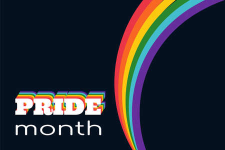 Pride rainbow flag LGBT banner. Pride month colorful text on black background. LGBTQ concept. copyspace. color flat vector illustrationのイラスト素材