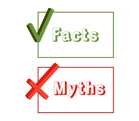 Facts and myths icons. Green and red symbols. Vector illustration isolated on white backgroundのイラスト素材