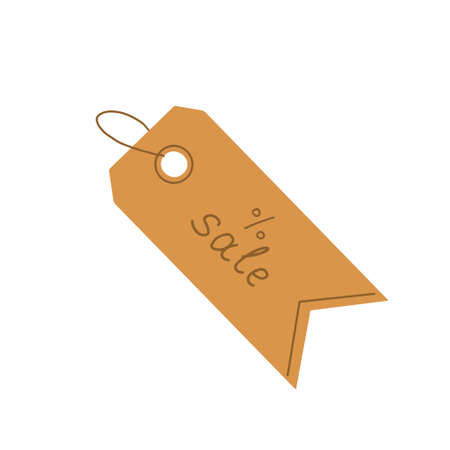 Sale tag, cardboard label for discount promotion with cord rope. Craft carton price card on string....