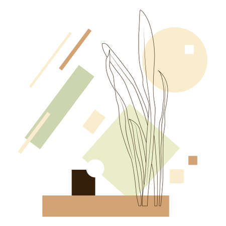 Abstract leaf line art vector. Sketch style foliage with organic geometric shapes. Minimalist modern botanical vector illustration design for greeting card, wedding invitation, wall artのイラスト素材