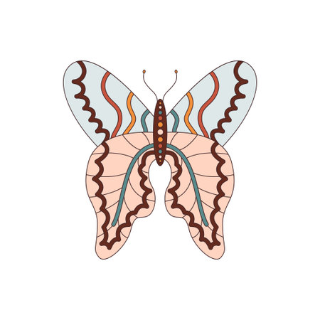 Abstract retro butterfly 70s 60s groovy hippie vector illustration isolated on white. Cute boho print for t shirt, stickerのイラスト素材