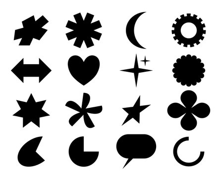 Abstract brutalism geometric shapes and basic figures and symbols. Y2k retro futuristic trendy forms. Modern minimalist icons. black vector graphic illustrationのイラスト素材