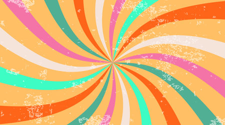 Cool Groovy Sun Rays Retro Pattern Background. Trendy Y2k Wavy Texture. Funky Hippie Abstract Banner Designのイラスト素材