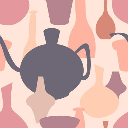 Abstract vases vector seamless pattern. Minimalist pattern in cool pink colors. Pottery repeat print. Simple design for fabric, packaging, wallpaper, home decorのイラスト素材