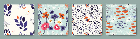 Hand drawn minimal abstract flower pattern set. collage contemporary print. Trendy templates for...