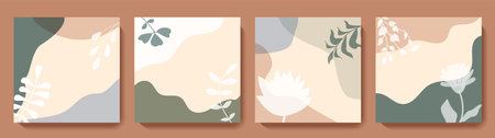 Minimalist social media post templates. Abstract spring floral backgrounds set. Editable vector illustration for greeting card, banner, web ads, mobile appsのイラスト素材