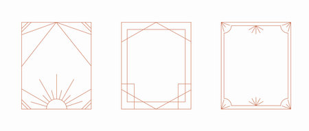 Minimal line boho frames design elements set. Bohemian borders for logo, icon, social media post, story, emblem. vintage retro style. Vector illustration isolated on white backgroundのイラスト素材