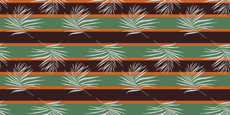 Abstract geometric seamless pattern with palm leaves and colorful horizontal stripes. Boho floral print. Exotic jungle wallpaper, natural fashion background. modern vector designのイラスト素材