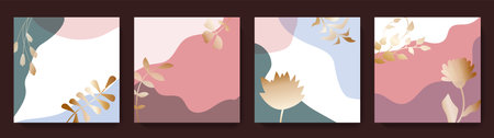 Minimalist social media post templates. Abstract spring floral backgrounds set. Editable vector illustration for greeting card, banner, web ads, mobile appsのイラスト素材