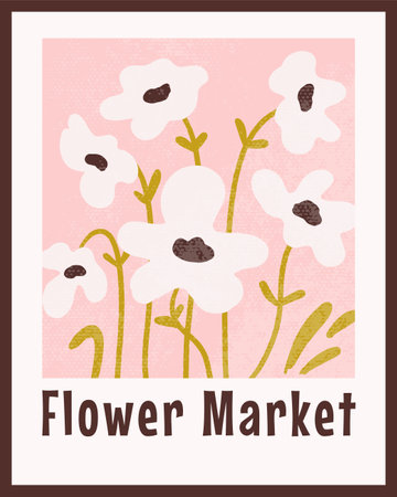 Flower Market abstract poster. Contemporary daisy flower printable wall art. Aesthetic botanical placard, brochure, cover, card frame. vector illustrationのイラスト素材