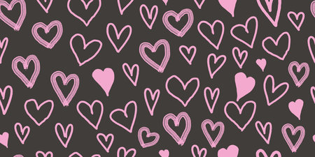 Love hearts seamless pattern. Cute doodle heart repeating print. Romantic endless background....