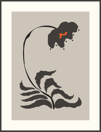 Trendy modern abstract botanical minimalist wall art, interior decoration. Contemporary floral poster, flower card design. Collage art style natural background. Flat graphic vector illustrationのイラスト素材