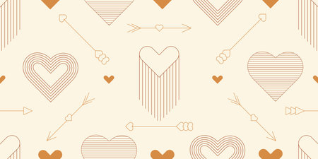 Abstract minimalist Valentine's Day pattern with geometric hearts. Modern seamless background for wedding card, invitation, wallpaper. Vector designのイラスト素材