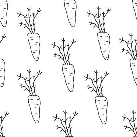 Doodle carrots seamless pattern. Cute veggie repeating print, background design in hand drawn simple style. Vector texture for fabric, textile, wallpaper, decorationのイラスト素材