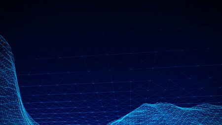 Network connection with dots and lines on dark blue background. 3D rendering.の写真素材