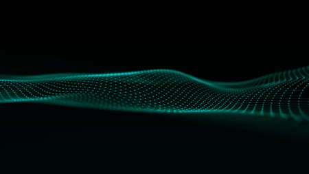 Wave of particles. Futuristic point wave. Abstract background with a dynamic wave. 3d renderingの写真素材