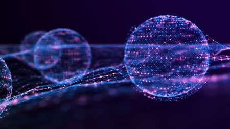 Sphere of particles. Futuristic point wave. Abstract background with a dynamic wave. 3d rendering