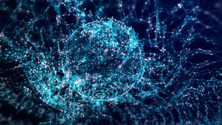 Sphere of particles. Futuristic point wave. Abstract background with a dynamic wave. 3d rendering