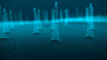 Wave of particles. Futuristic point wave. Abstract background with a dynamic wave. 3d rendering
