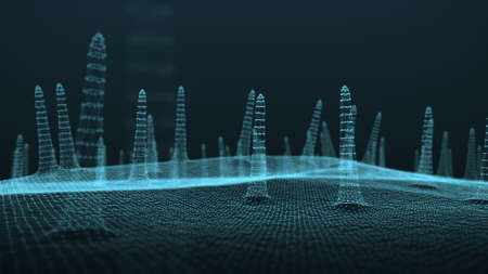 Wave of particles. Futuristic point wave. Abstract background with a dynamic wave. 3d rendering