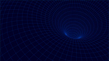 Abstract tunnel and wave background. Wireframe 3D surface tunnel. Abstract Wormhole. Vector...