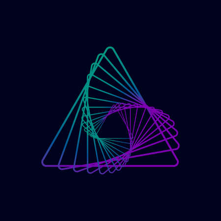 Illusion of a geometric shape. Purple and green perspective triangle