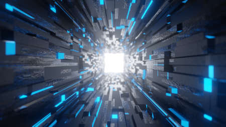 Abstract sci-fi tunnel 3d render illustration. The future of the spaceship. engine nano technology