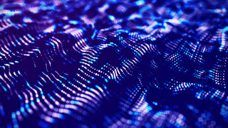 Wave of particles. Futuristic point wave. Abstract background with a dynamic wave. 3d renderingの写真素材