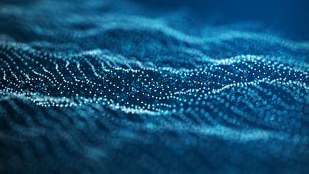 Wave of particles. Futuristic point wave. Abstract background with a dynamic wave. 3d renderingの写真素材