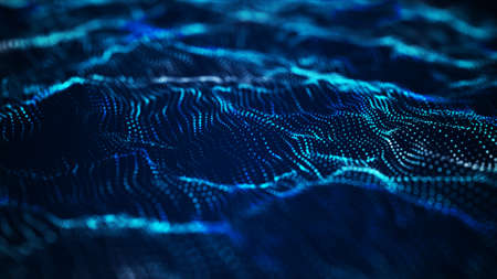Wave of particles. Futuristic point wave. Abstract background with a dynamic wave. 3d rendering