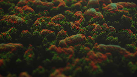 Abstract green point wave. Trees on a dark background. Autumn forest. forest from above. 3d illustrationの写真素材